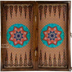 تخته نرد و شطرنج کلاف روس طرح خاتم فیروزه