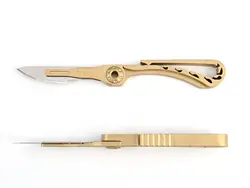 چاقو آنباکسینگ برنجی تاشو قابل آویز از دسته کلید Brass key chain knife sharp utility knife portable