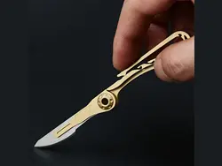 چاقو آنباکسینگ برنجی تاشو قابل آویز از دسته کلید Brass key chain knife sharp utility knife portable