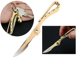 چاقو آنباکسینگ برنجی تاشو قابل آویز از دسته کلید Brass key chain knife sharp utility knife portable