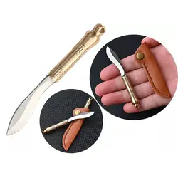 چاقو آنباکسینگ برنجی دارای کاور قابل آویز از دسته کلید mini knife sharp unpacking express unboxing portable