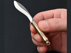 چاقو آنباکسینگ برنجی دارای کاور قابل آویز از دسته کلید mini knife sharp unpacking express unboxing portable