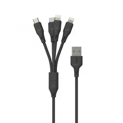 کابل تبدیل USB به لایتنینگ*2/Micro-USB/Type-C پرودو مدل PD-41LLCM-BK به طول 1.2 متر