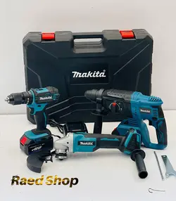 ست سه قلو ماکیتا ( هلتی ، دریل ، سنگ فرز ) شارژی ماکیتا 128 ولت makita japn