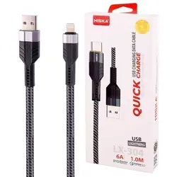 کابل شارژ لایتنینگ فست Hiska LX-304 6A PD QC3.0 1m