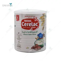 سرلاک گندم و تکه های خرما به همراه شیر از 8 ماهگی (Cerelac wheat and date pieces with milk)