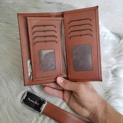 ست کیف پول بلند و کمربند مردانه مدل MD2