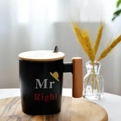 ماگ سرامیکی مستر رایت مشکی قاشق دار درب چوبی