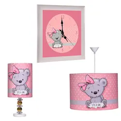 ست لوستر ، آباژور و ساعت دیواری کودک طرح خرس صورتی نوزاد دختر