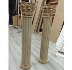 ستون چوبی گرد کامل با سرستون منبت مربعی و پا ستون کد M127