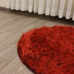 فرش و پادری گرد فانتزی خز پرز بلند قرمز