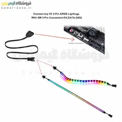 کابل تبدیل ARGB 3-Pin مادربورد به SM (جهت اتصال ریسه) ARGB 3-Pin to 5V 3-Pin SM Adapter Cable