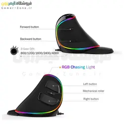 موس ارگونومیک دیلاکس مدل Delux M618 Plus RGB Vertical Ergonomic Mouse