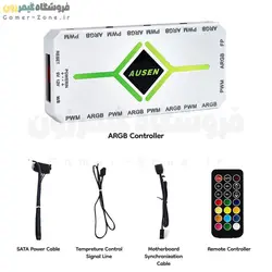 کنترلر 9 پورت ARGB و هاب فن کیس مدل Ausen 5V 3Pin ARGB Controller and 4Pin PWM Fan Temperature Control Hub