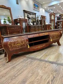 میزتلویزیون چوبی معرق مدل خمره ای کمددار طول 2 متر