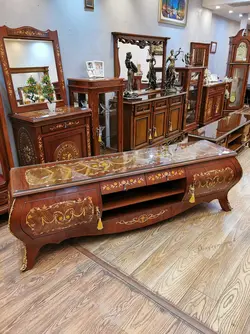 میزتلویزیون چوبی معرق مدل خمره ای کمددار طول 2 متر