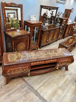 میزتلویزیون چوبی معرق مدل خمره ای کمددار طول 2 متر