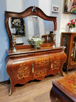 آینه کنسول معرق مدل خمره ای طاووس دو در وسط کشو