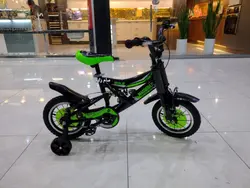 دوچرخه سایز ۱۲ مشکی سبز کمکفنر دار طوقه آلومینیوم پره موتوری