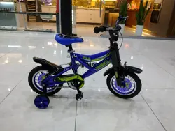 دوچرخه سایز ۱۲ آبی کمکفنر دار طوقه آلومینیوم پره موتوری