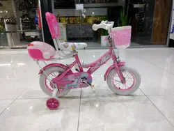 دوچرخه سایز ۱۲ صورتی دخترانه درجه یک سبد پشتی دار طوقه آلومینیوم خارجی