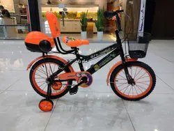 دوچرخه سایز ۱۶ مشکی نارنجی سبد پشتی دار طوقه آلومینیوم پره موتوری