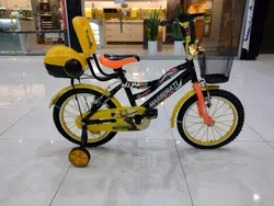 دوچرخه سایز ۱۶ مشکی زرد سبد پشتی دار طوقه آلومینیوم پره موتوری