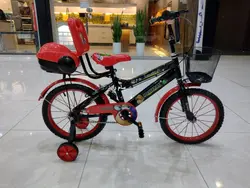 دوچرخه سایز ۱۶ قرمز مشکی سبد پشتی دار طوقه آلومینیوم پره موتوری