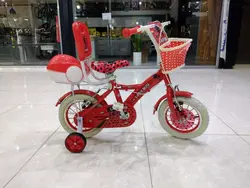 دوچرخه سایز ۱۲ قرمز دخترانه سبد پشتی دار طوقه آلومینیوم پره موتوری