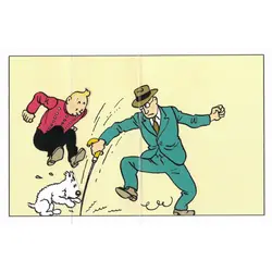 کارت پستال سه بعدی تن تن Double Postcard 3D Tintin jumping with Snowy