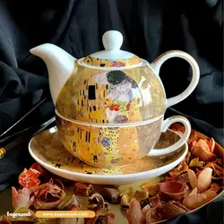 قوری کلیمت Teapot with cup THE KISS ECRU inspired by Klimt 5476