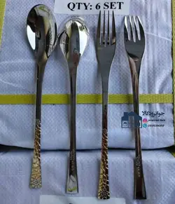 سرویس 24 نفر قاشق و چنگال نیمه طلایی یونیک مدل دهنه اروپایی ( برمن ) Unique