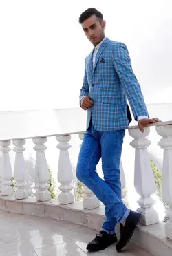 کت تک چهار خونه اسپرت رنگ آبی آسمانی