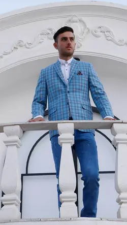 کت تک چهار خونه اسپرت رنگ آبی آسمانی