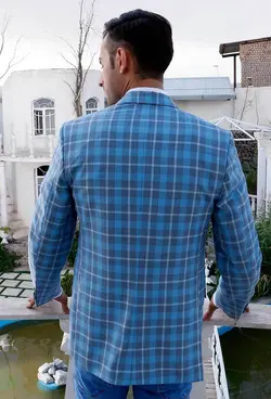 کت تک چهار خونه اسپرت رنگ آبی آسمانی