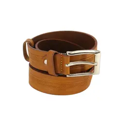 کمربند چرم طبیعی مردانه رنگ عسلی بافت دار | کد belt00۵