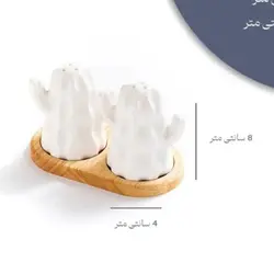 ست نمکدان کاکتوس جفتی سرامیکی با زیره چوبی