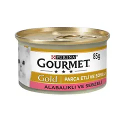 کنسرو غذای گربه گورمت با طعم ماهی قزل آلا و سبزیجات Gourmet Gold Trout & Vegetable In Sauce وزن ۸۵ گرم