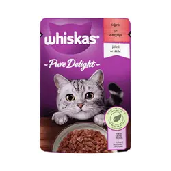 پوچ گربه ویسکاس با طعم گوشت گاو در ژله Whiskas Pure Delight With Beef in Jelly وزن 85 گرم