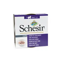 کنسرو غذا گربه شسیر با طعم ماهی تن و گوشت Schesir Tuna & Beef In Jelly وزن 85 گرم