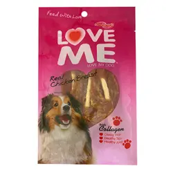 تشویقی سگ لاو می با طعم گوشت مرغ و پوست خام Love Me Soft Crunchy With Chicken & Rawhide وزن 60 گرم