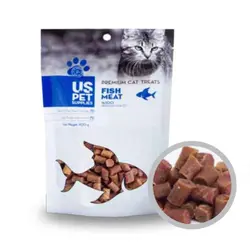 تشویقی گربه تکه ای با طعم ماهی تن یو اس پت وزن 100 گرم