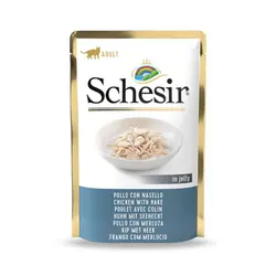 پوچ گربه شسیر با طعم اردک ماهی در ژله Schesir Chiken With Hake In Jelly وزن 85 گرم