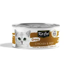 کنسرو غذای گربه کیت کت با طعم مرغ و گوشت گاو KitCat Chicken & Beef In Gravy وزن 70 گرم