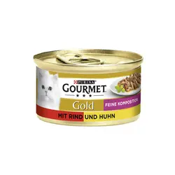 کنسرو غذای گربه گورمت با طعم مرغ و گوشت در سس Gourmet Gold Beef & Chicken In Sauce وزن ۸۵ گرم