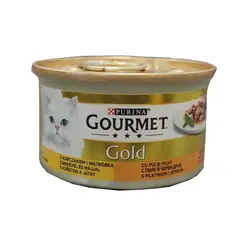 کنسرو غذای گربه با طعم مرغ و جگر گورمت Gourmet Gold Chiken & Liver in Gravy وزن 85 گرم