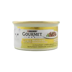 کنسرو غذای گربه با طعم مرغ و جگر گورمت Gourmet Gold Chiken & Liver in Gravy وزن 85 گرم