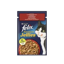 پوچ گربه فلیکس با طعم گوشت گاو و گوجه فرنگی در ژله Felix Sensations Beef And Tomato in Jelly وزن 85 گرم