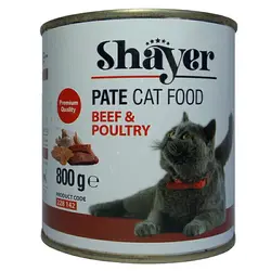 کنسرو غذای گربه شایر با طعم گوشت گاو و پرندگان Shayer Beef & Poultry وزن 800 گرم