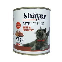 کنسرو غذای گربه شایر با طعم گوشت گاو و پرندگان Shayer Beef & Poultry وزن 800 گرم